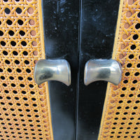 Black Enameled Midcentury Entry Cabinet with Cane Doors