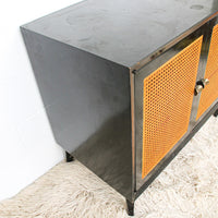 Black Enameled Midcentury Entry Cabinet with Cane Doors