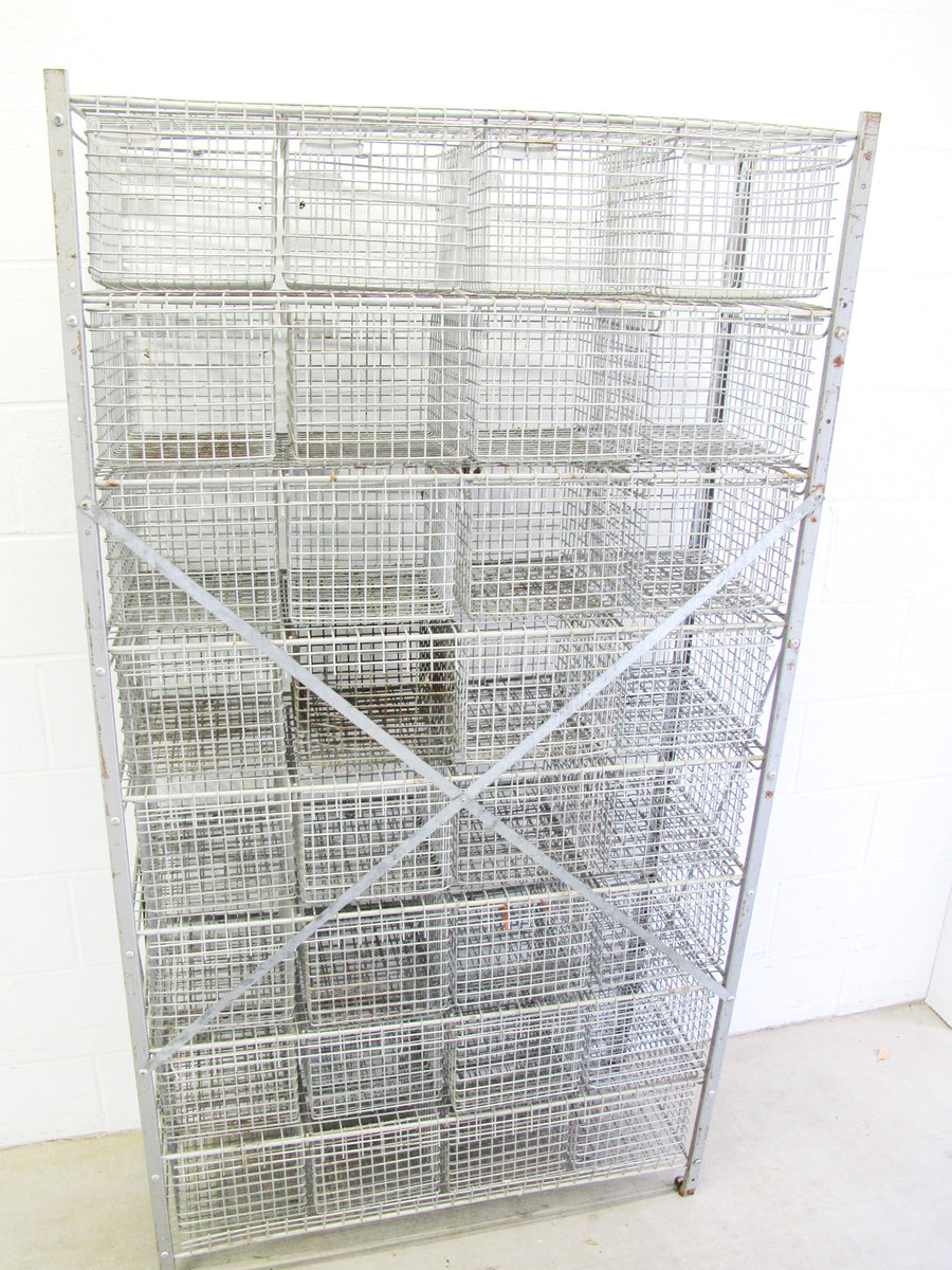 32 Drawer Antique Wire Locker Basket Rack Cabinet