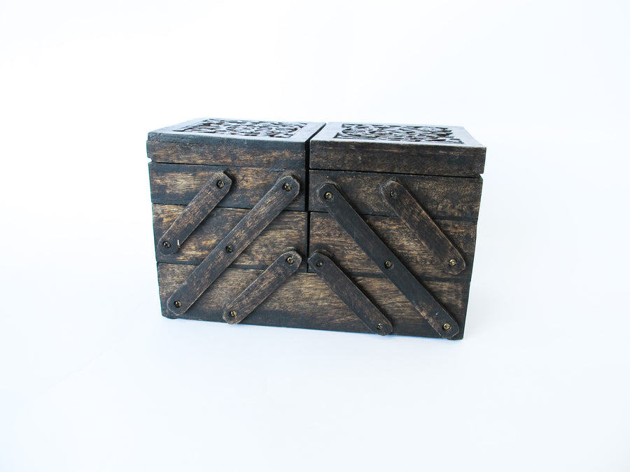 Folding Layered Hobby/Jewelry Box - Dark Wood