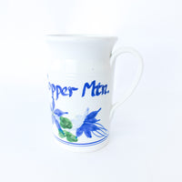 White Ceramic Mug with Blue Flowers - Copper Mountain Wild Hare Pottery Studio