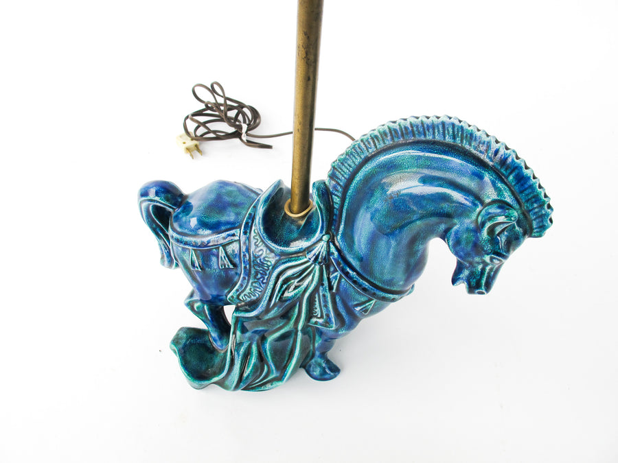 Blue Ceramic Vintage Horse Table Lamp