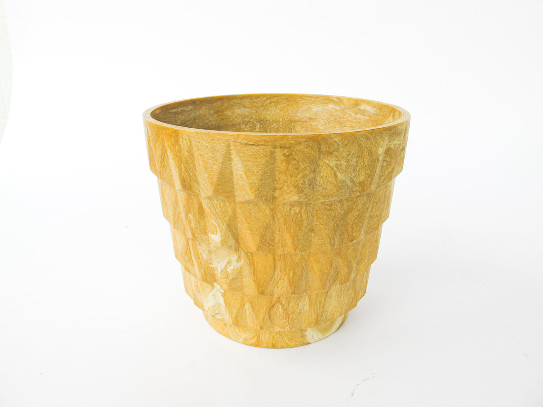 Midcentury Resin Plant Pot - Geometric Yellow/Tan