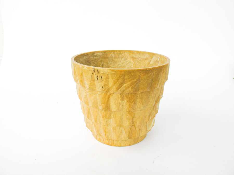 Midcentury Resin Plant Pot - Geometric Yellow/Tan