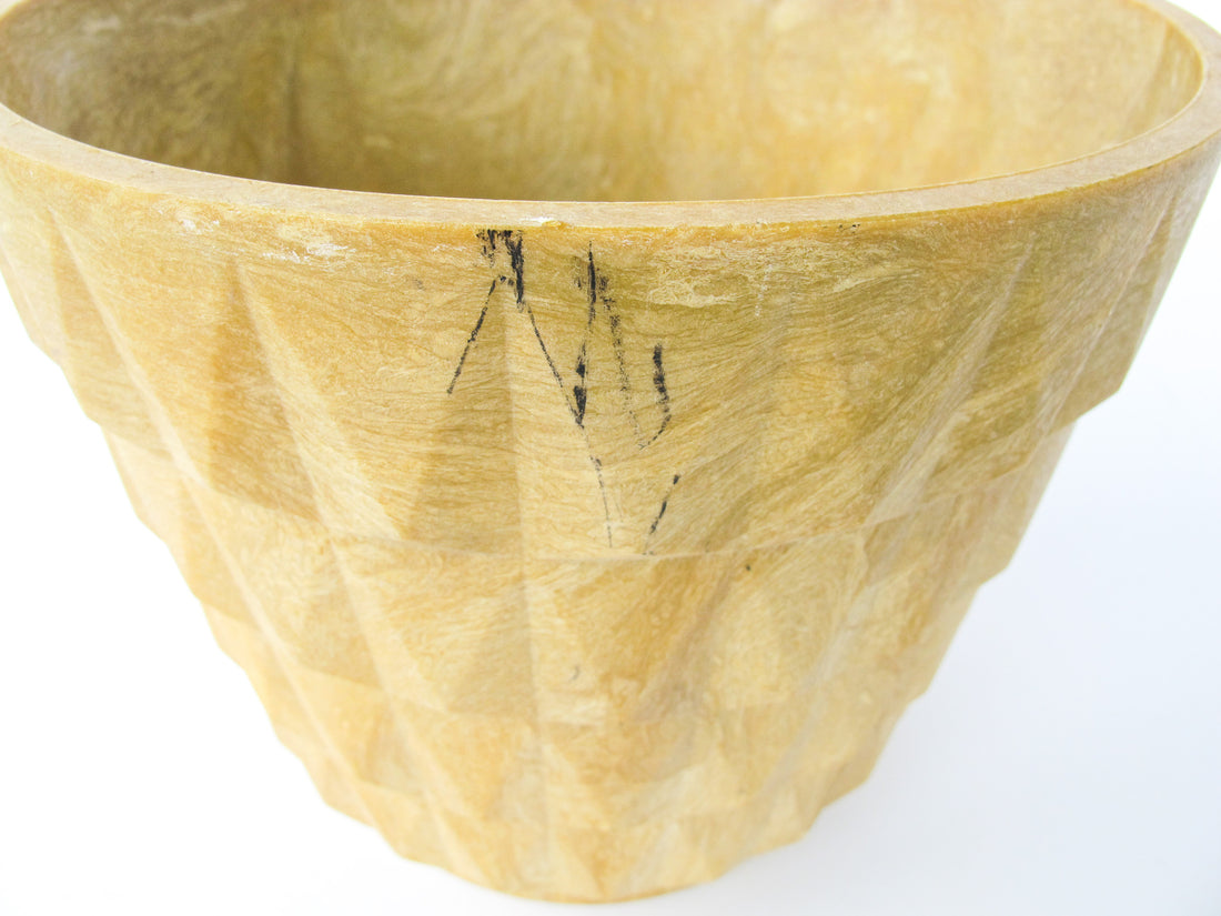 Midcentury Resin Plant Pot - Geometric Yellow/Tan