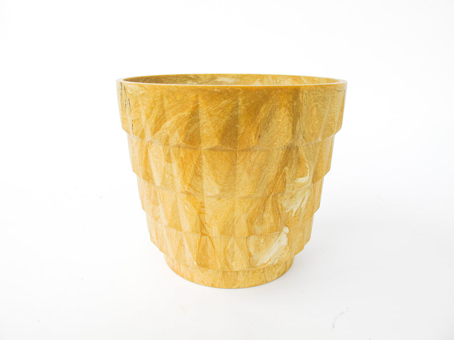 Midcentury Resin Plant Pot - Geometric Yellow/Tan