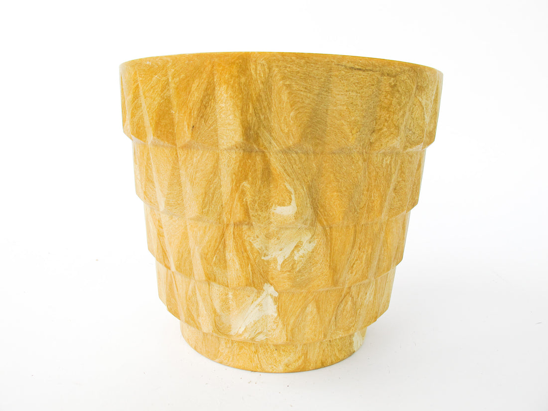 Midcentury Resin Plant Pot - Geometric Yellow/Tan