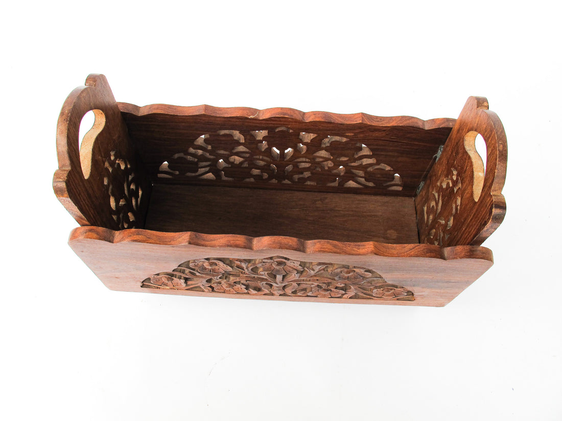 Teak Rosewood Indian Carved Magazine Holder