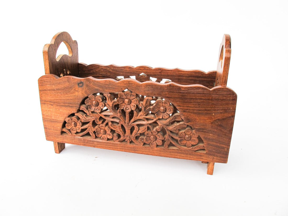 Teak Rosewood Indian Carved Magazine Holder