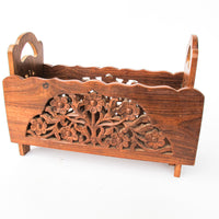 Teak Rosewood Indian Carved Magazine Holder