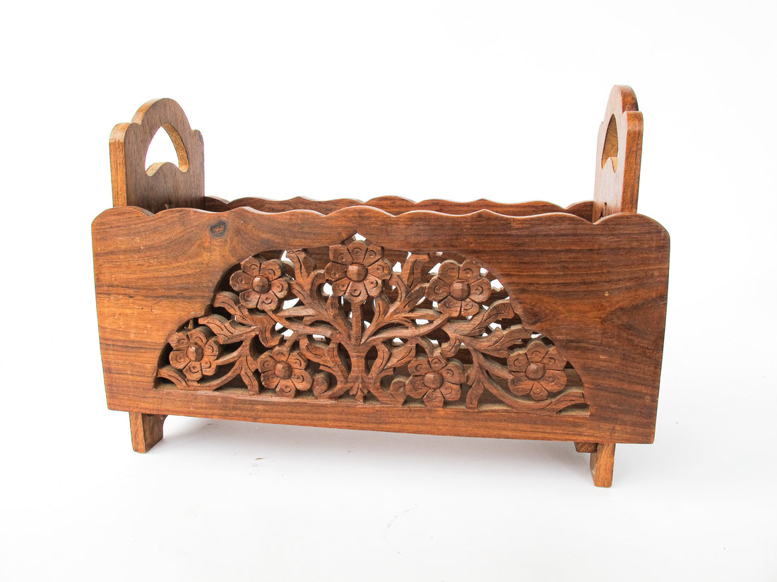 Teak Rosewood Indian Carved Magazine Holder