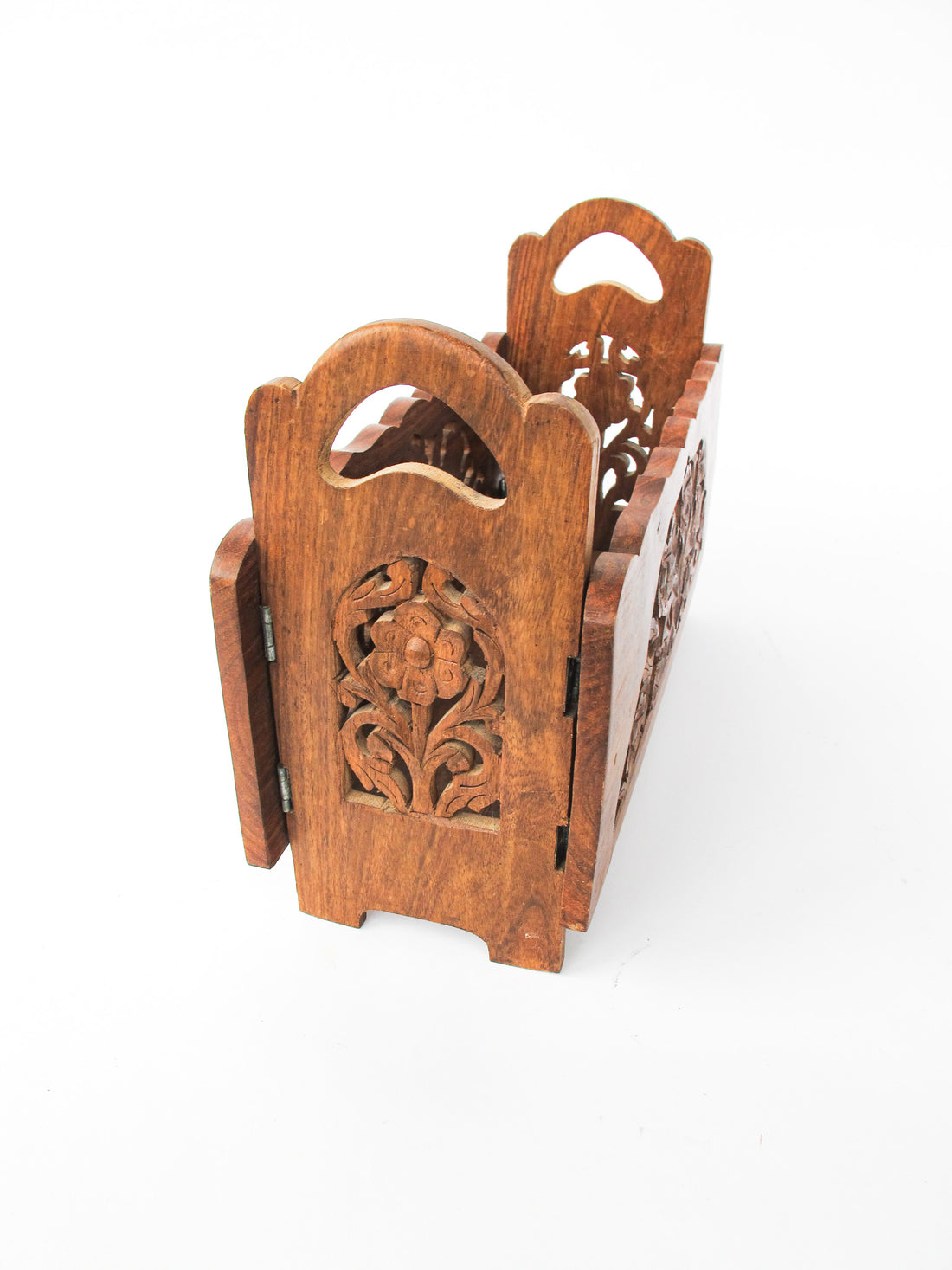 Teak Rosewood Indian Carved Magazine Holder