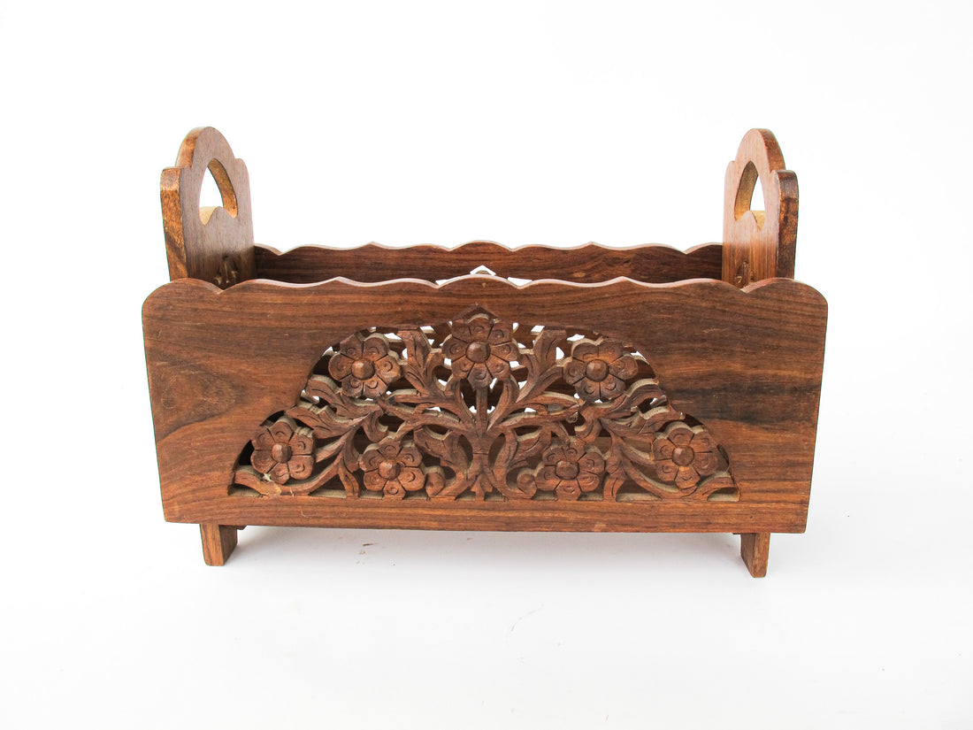 Teak Rosewood Indian Carved Magazine Holder