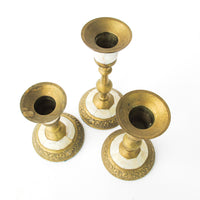 Brass and Mother of Pearl Pillar Candle Stick Holders - Set of 3