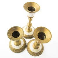 Brass and Mother of Pearl Pillar Candle Stick Holders - Set of 3