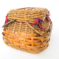 Scottish Highland Woven Basket with Cloth Plaid Interior