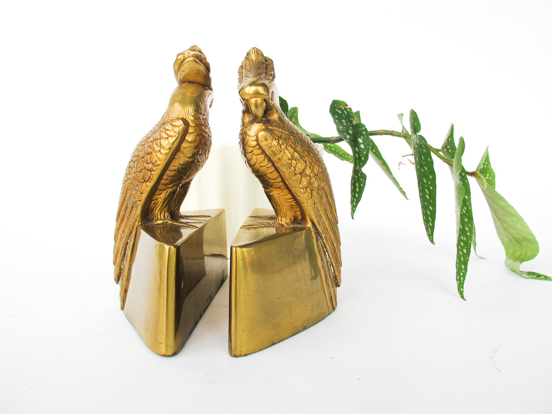 Set of 2 JP Jennings Brass Parrot Art Deco Bookends