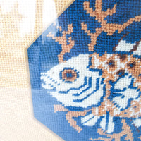 Needlepoint Fish Art with Metal Frame, Matting, and Glass Cover