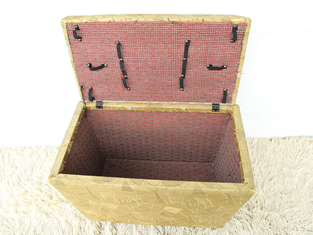Gold Vinyl Sewing Bench Storage 1940's Art Deco