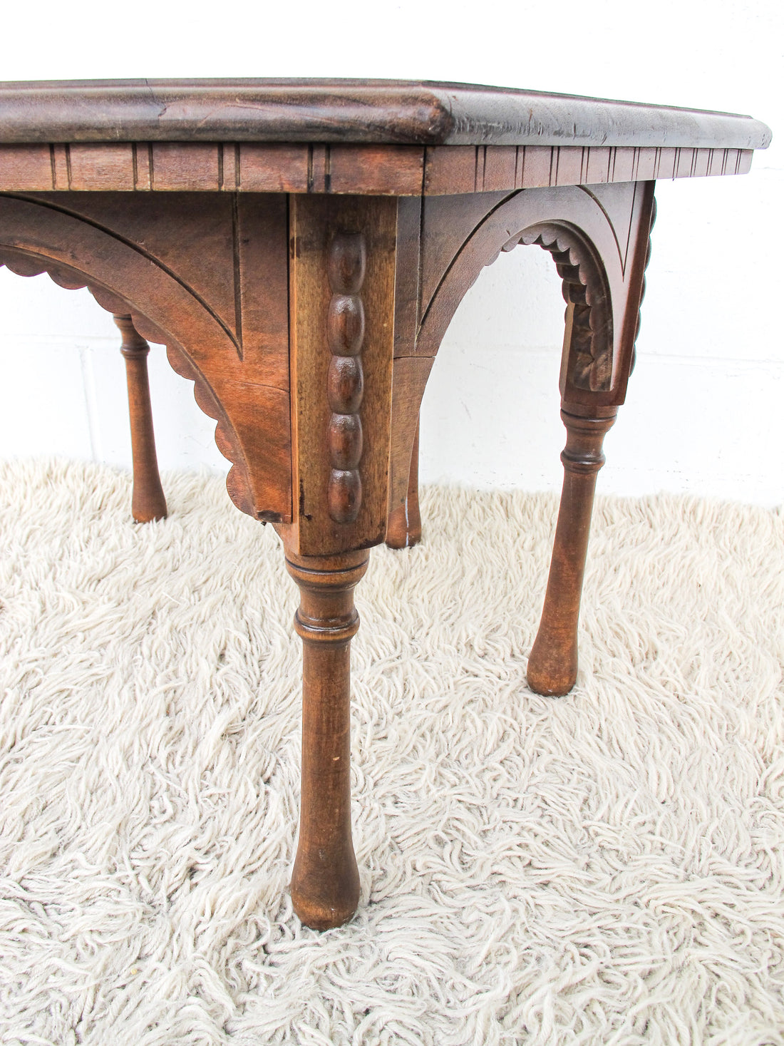 Hexagon Moroccan Indian Carved Wood Coffee Table