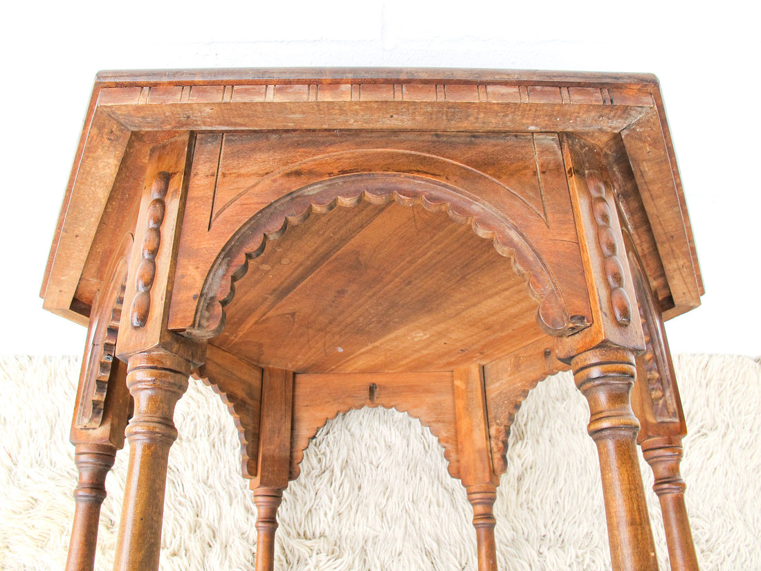 Hexagon Moroccan Indian Carved Wood Coffee Table