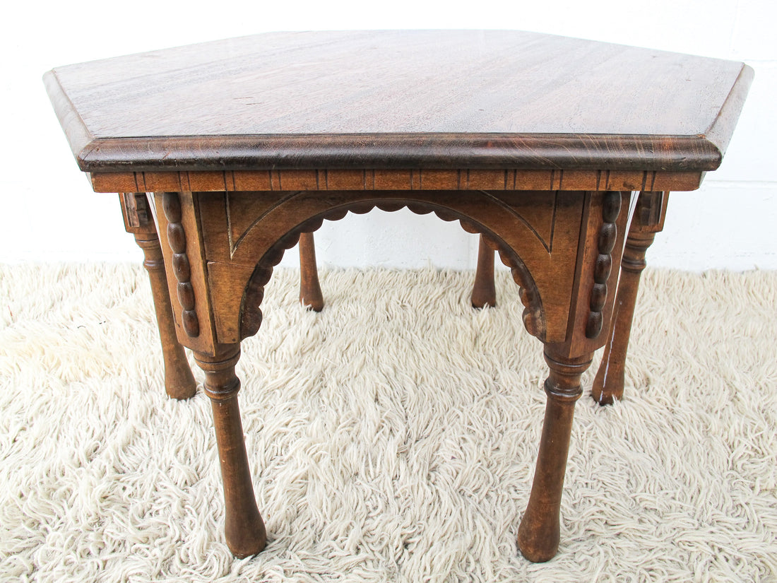 Hexagon Moroccan Indian Carved Wood Coffee Table