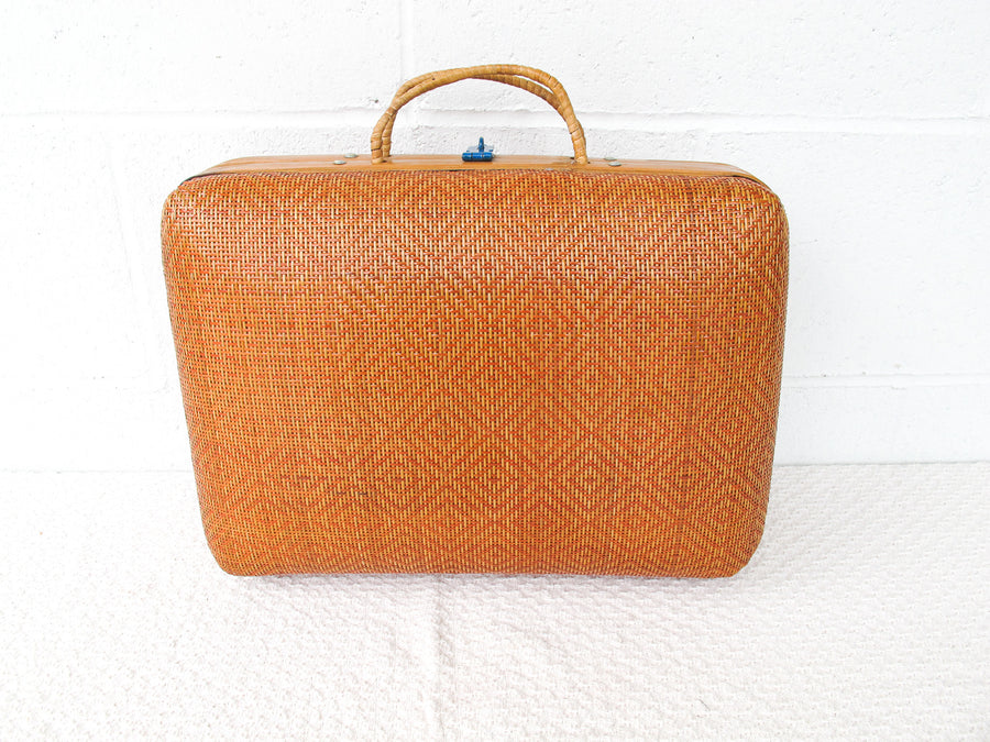 Woven Suitcase Purse Bag with Blue Clasp