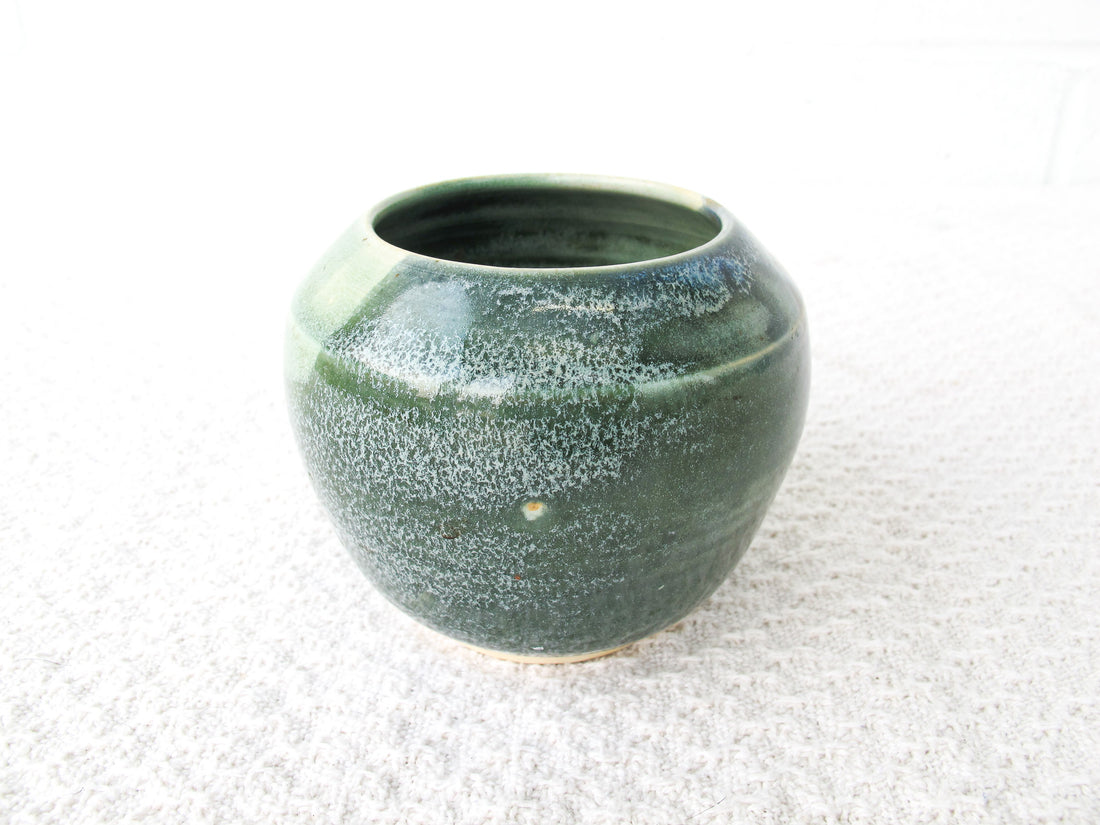 Vintage Studio Pottery Green and Cream Swirl Glaze