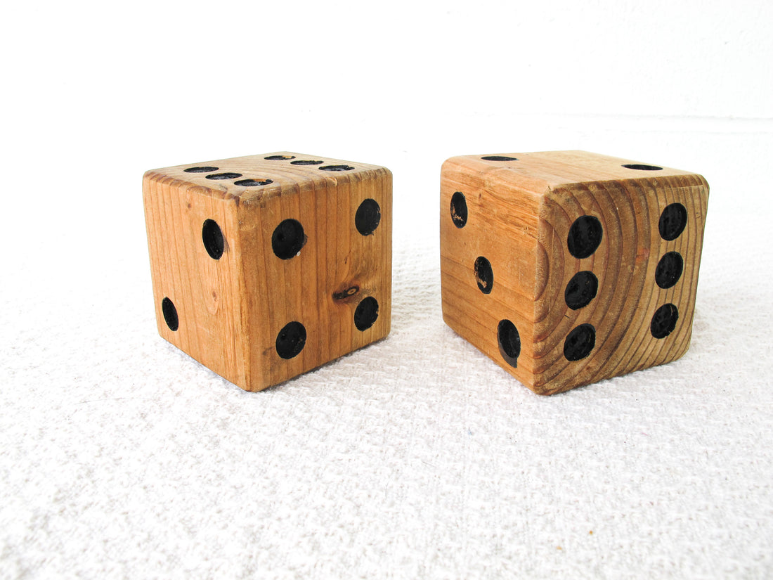 Pair of Large Wooden Vintage Dice