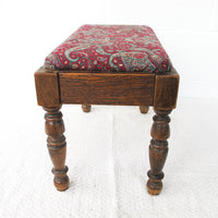 Spindle Wood Stool with Paisly Upholstery