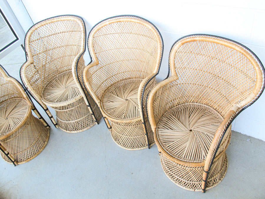 Vintage Bohemian Peacock Woven Barrel Chairs (Sold Separately)