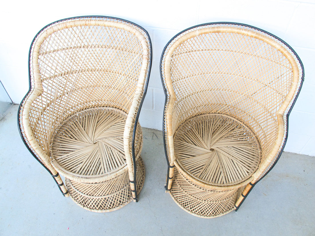 Vintage Bohemian Peacock Woven Barrel Chairs (Sold Separately)