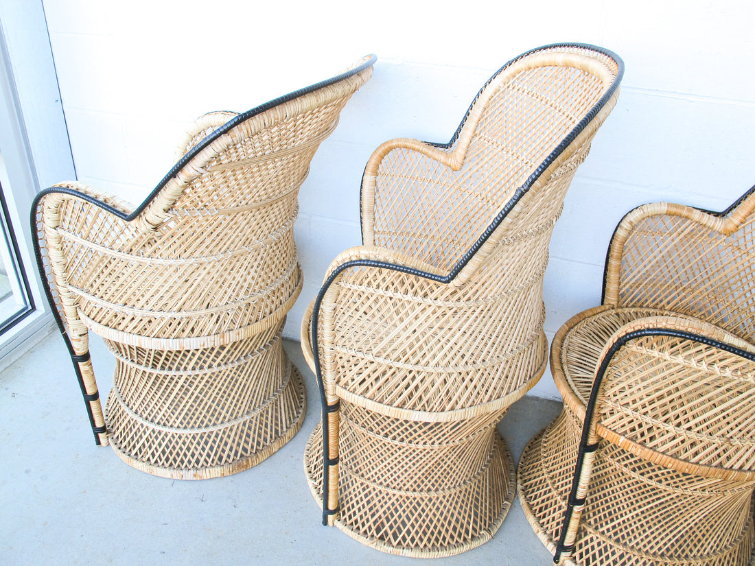 Vintage Bohemian Peacock Woven Barrel Chairs (Sold Separately)