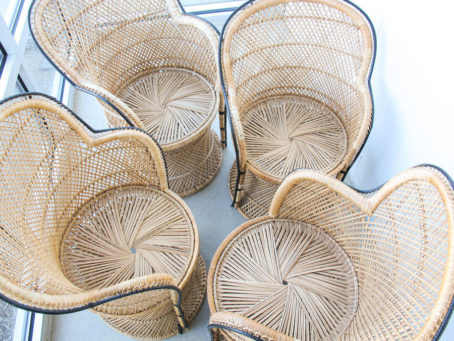 Vintage Bohemian Peacock Woven Barrel Chairs (Sold Separately)