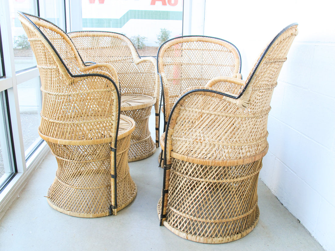 Vintage Bohemian Peacock Woven Barrel Chairs (Sold Separately)