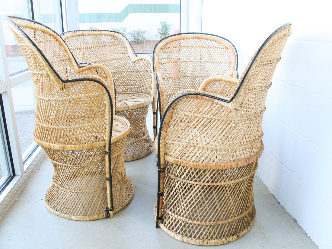 Vintage Bohemian Peacock Woven Barrel Chairs (Sold Separately)