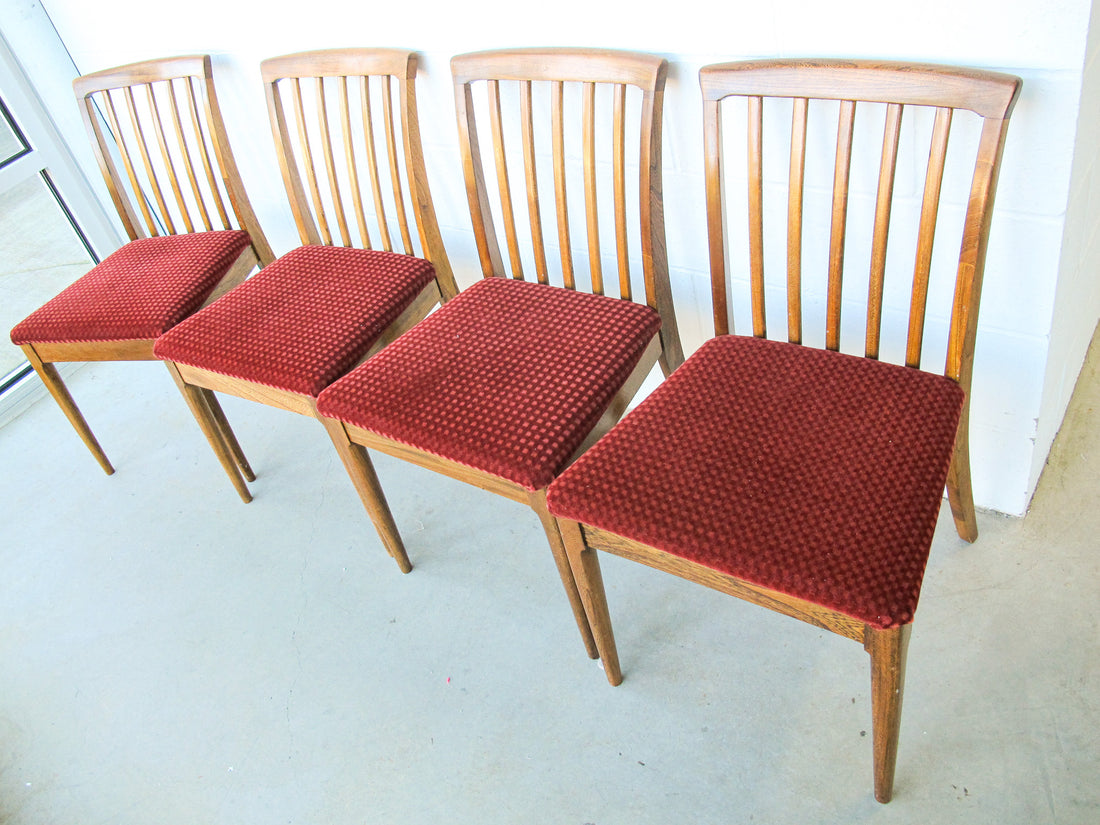 Set of 4 Midcentury Wood Dining Chairs with Upholstered Seats