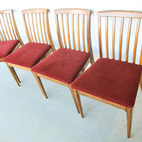 Set of 4 Midcentury Wood Dining Chairs with Upholstered Seats