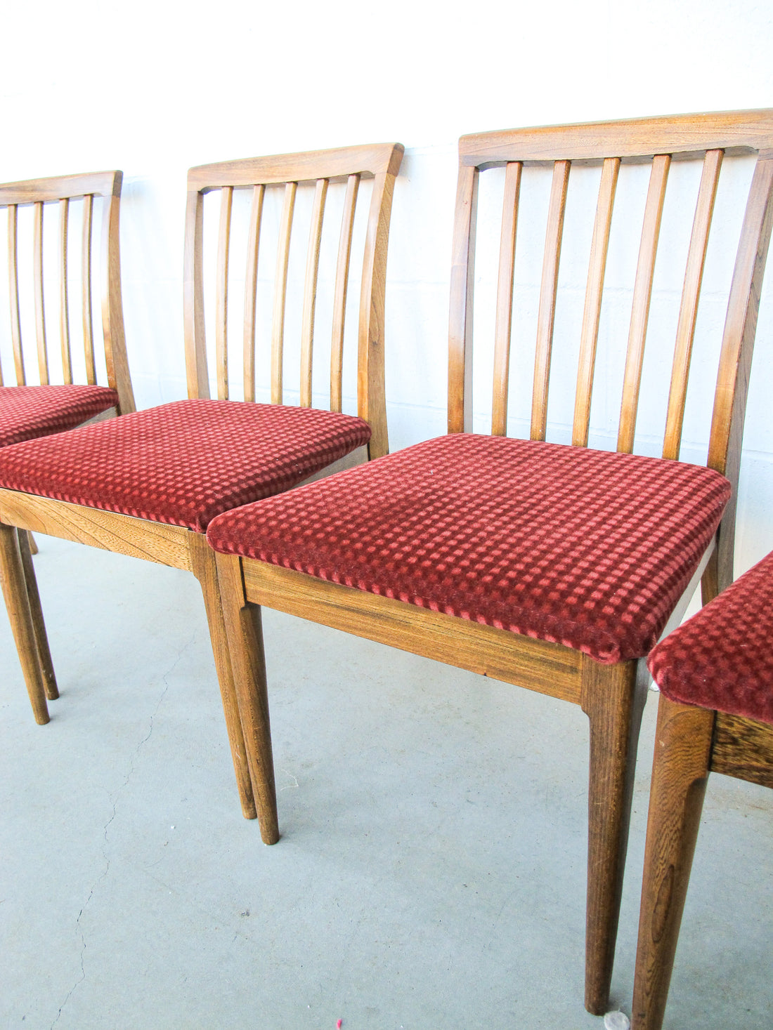 Set of 4 Midcentury Wood Dining Chairs with Upholstered Seats