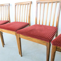 Set of 4 Midcentury Wood Dining Chairs with Upholstered Seats