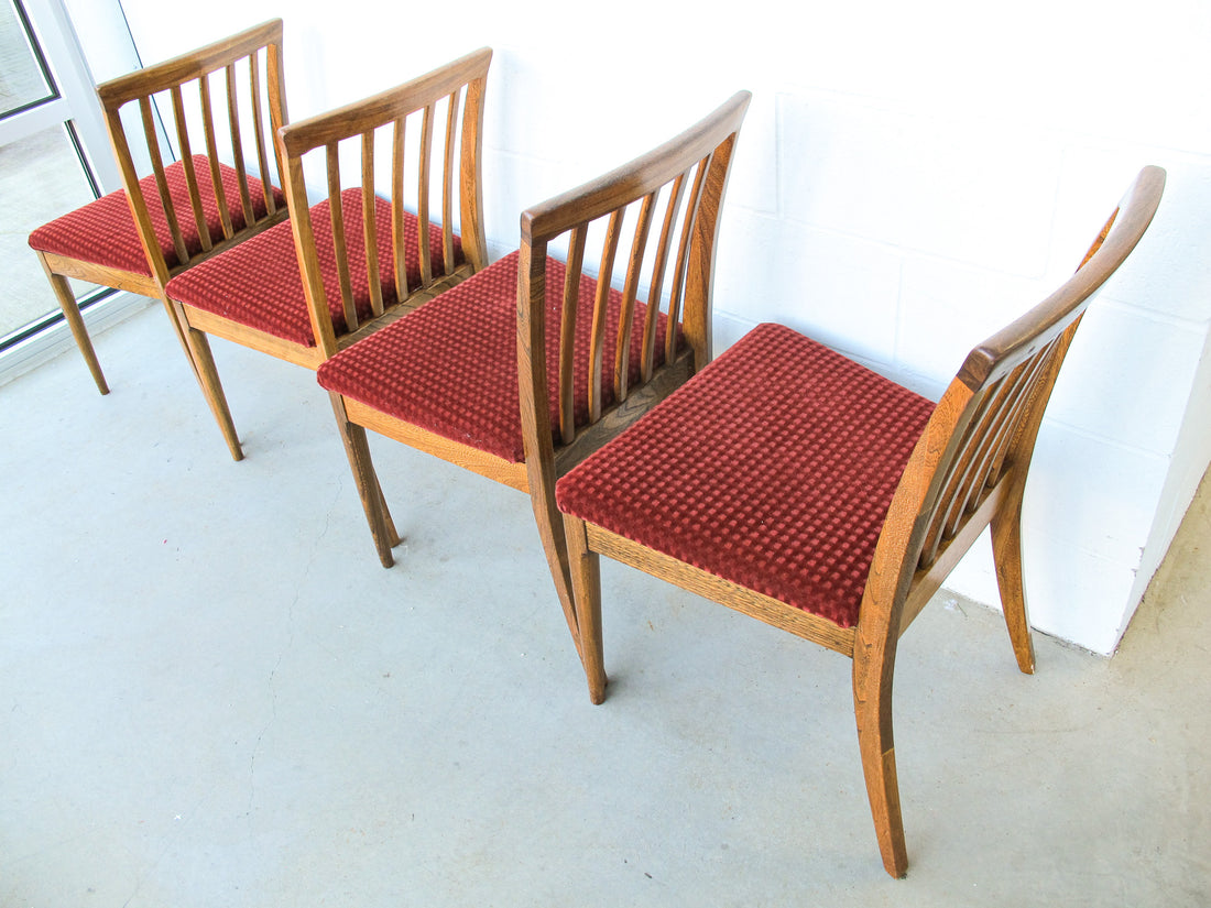 Set of 4 Midcentury Wood Dining Chairs with Upholstered Seats