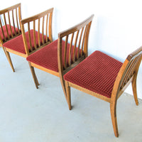 Set of 4 Midcentury Wood Dining Chairs with Upholstered Seats