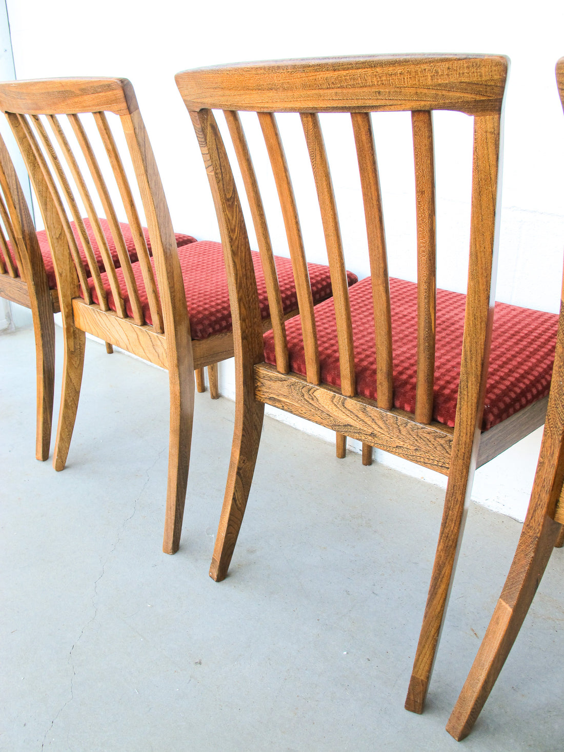 Set of 4 Midcentury Wood Dining Chairs with Upholstered Seats