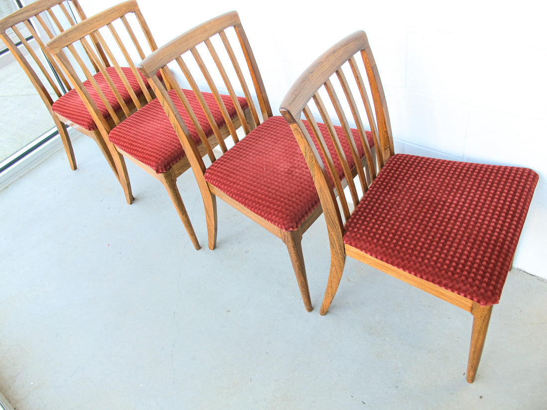 Set of 4 Midcentury Wood Dining Chairs with Upholstered Seats