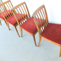 Set of 4 Midcentury Wood Dining Chairs with Upholstered Seats