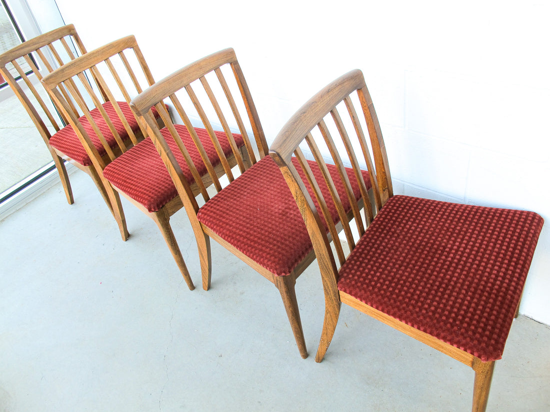 Set of 4 Midcentury Wood Dining Chairs with Upholstered Seats