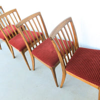 Set of 4 Midcentury Wood Dining Chairs with Upholstered Seats