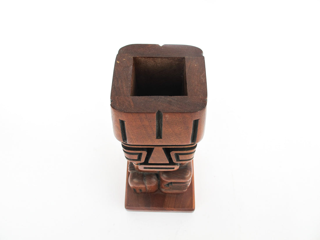 Midcentury Palm Springs Carved Wood Tiki Holder