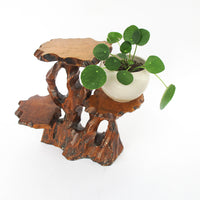 Brutalist Carved Wood 3 Tier Plant Stand Shelf Made in Taiwan 1939