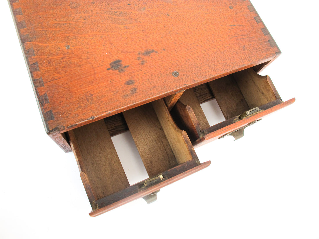 Two Drawer Wood Index Antique Cabinet Card Catalog